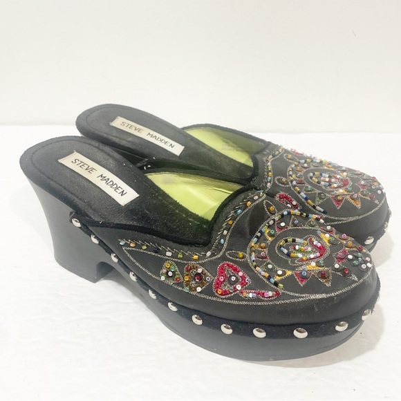 Steve Madden Size 6.5 Black Y2K Satin Beaded Clogs - Picture 3 of 6